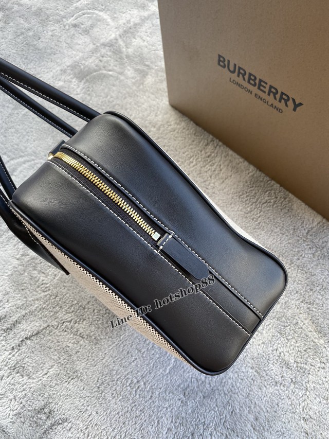 Burberry專櫃新款女士帆布手提包 巴寶莉時裝秀款保齡球包Cube立方包 yxb1243